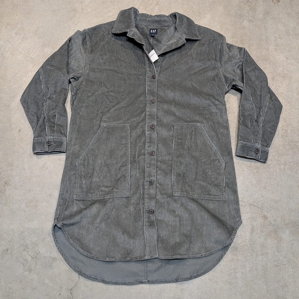 NWT Gap Corduroy Shirtdress Vintage Flight Gray Women's L